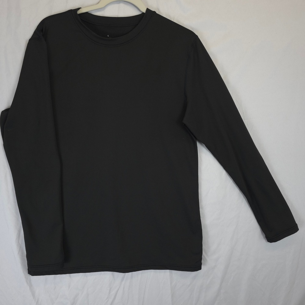 Men Black Long Sleeve Set of 2 Layering Shirt Crew Neck Stretch Men L Workwear